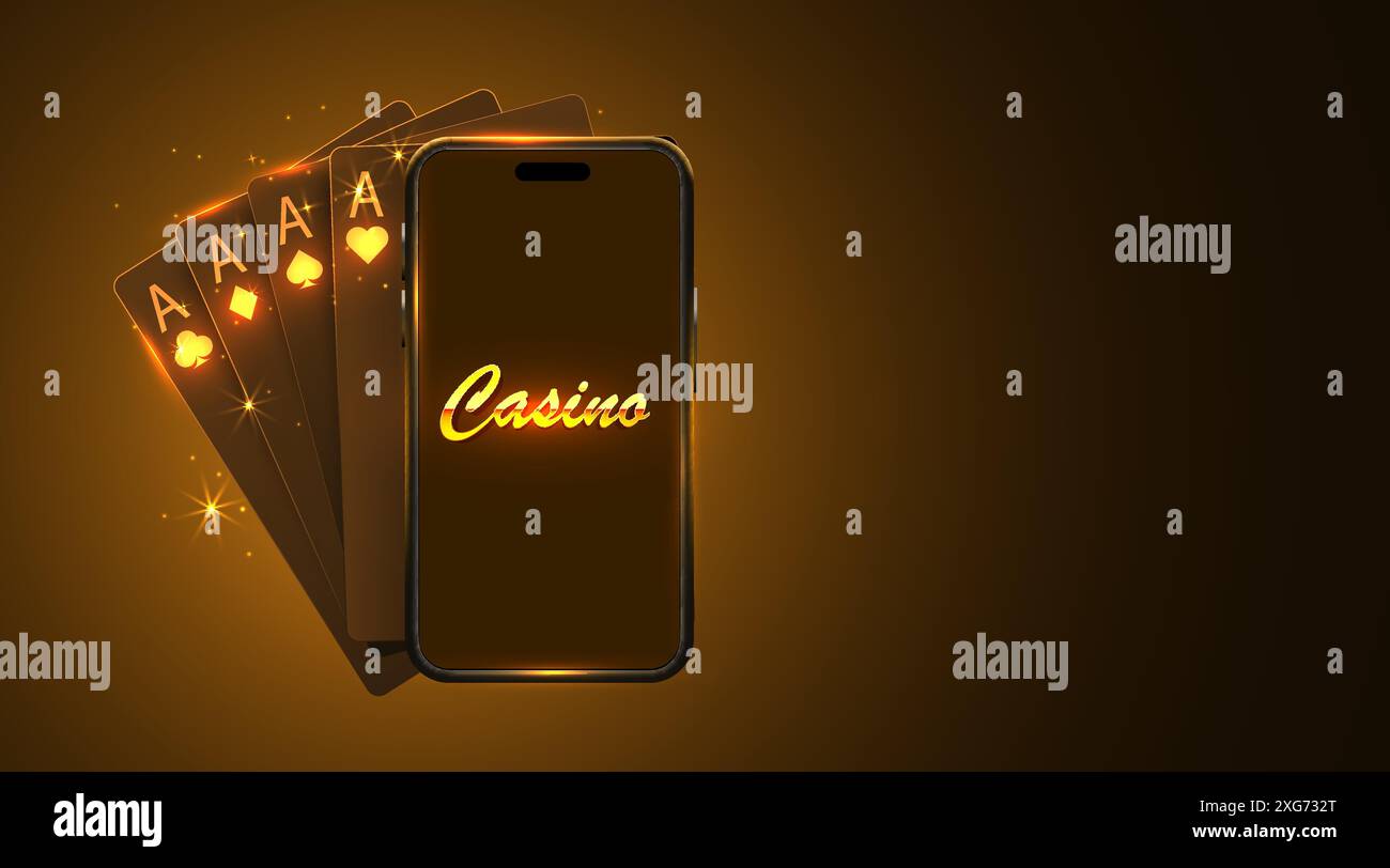 Pokerkarten mit Smartphone. Online-Casino-Konzept. Vektorabbildung Stock Vektor