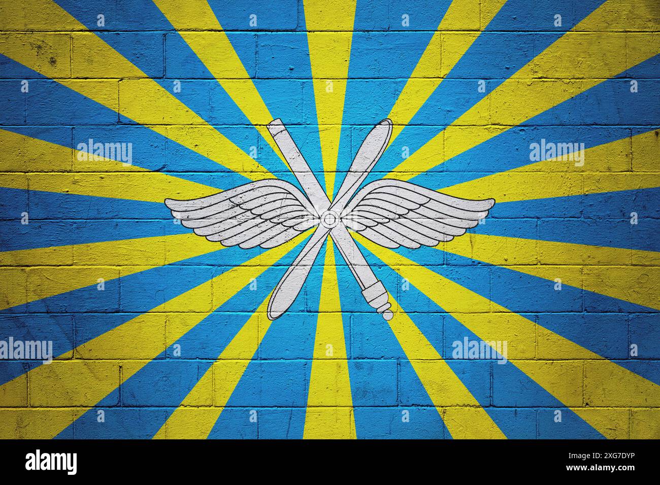 Russische Luftwaffe Flagge gemalt auf einer Schlackenwand Stockfoto