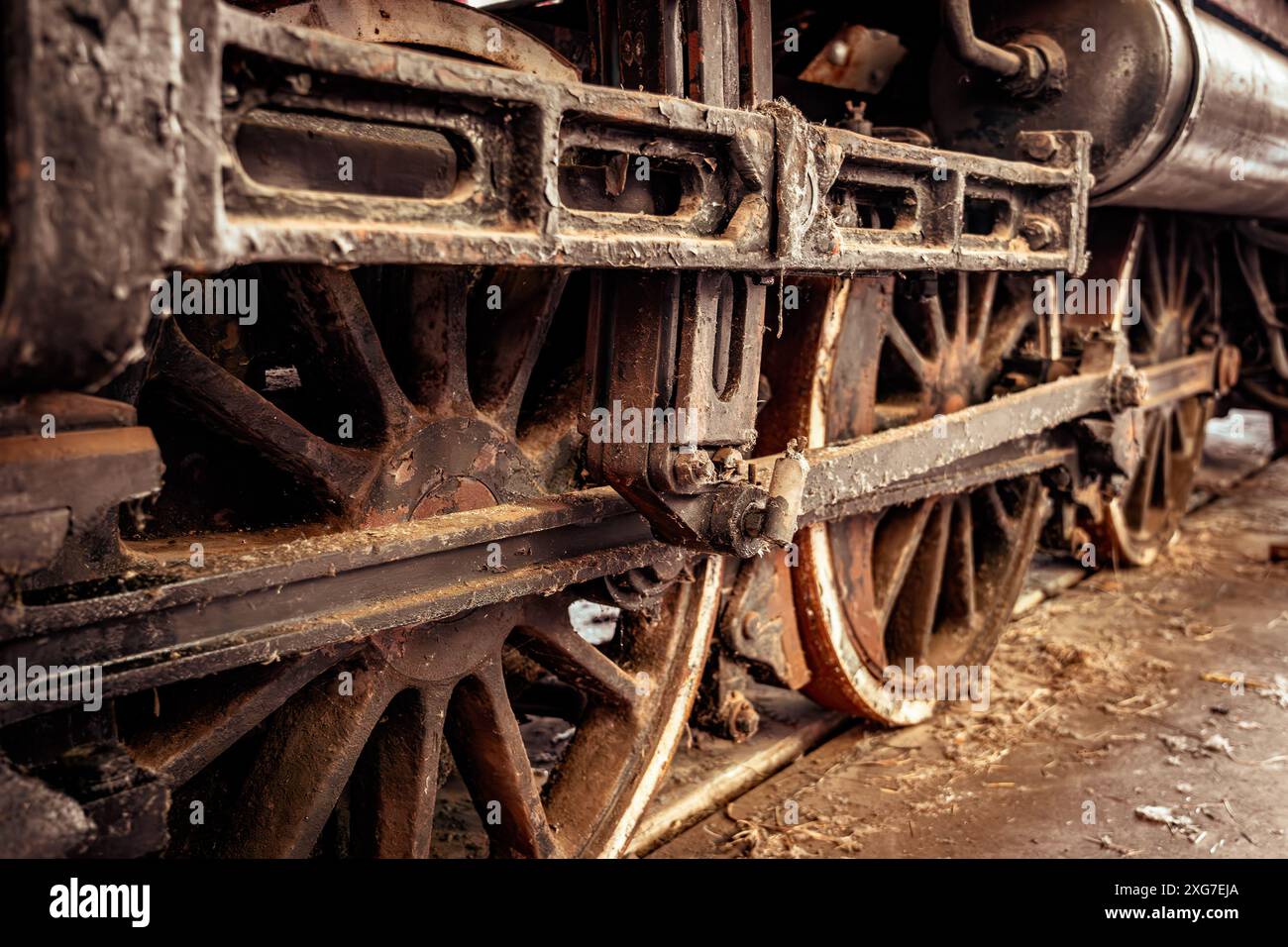 Nahaufnahme der alten Lokräder Stockfoto