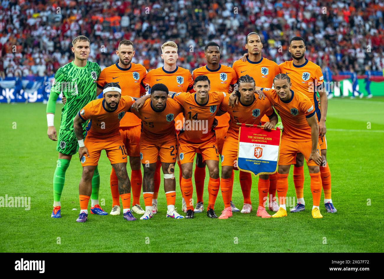 Berlin, Deutschland. Juli 2024. Das Startelf der Niederlande für das Viertelfinale der UEFA Euro 2024 zwischen den Niederlanden und Turkiye im Olympiastadion in Berlin. Quelle: Gonzales Photo/Alamy Live News Stockfoto