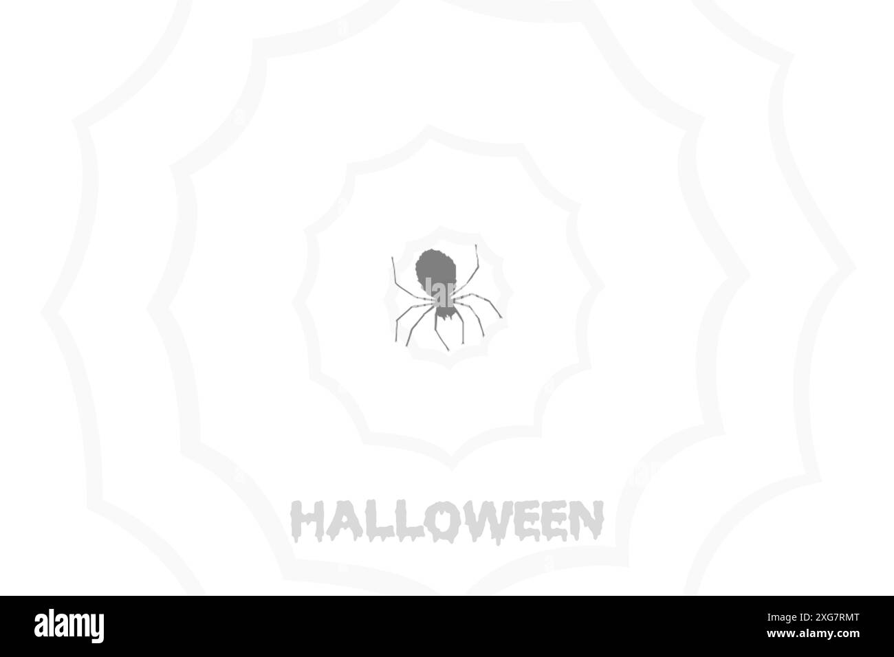 Halloween-Illustration mit einer Spinne in der Mitte eines Spinnennetzes und Halloween-Text für eine gruselige und festliche Atmosphäre. Stockfoto