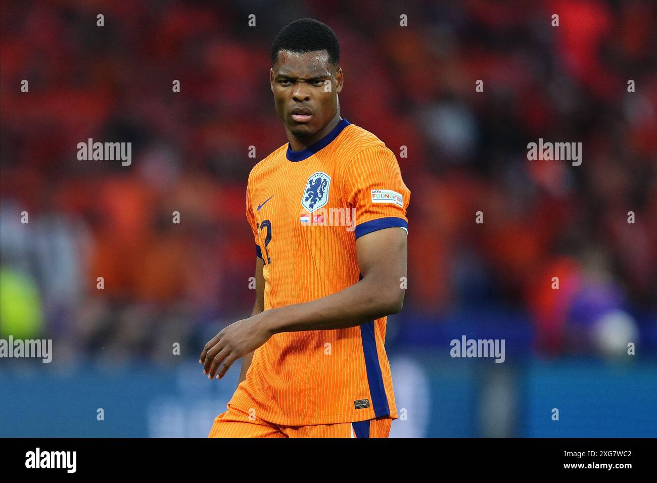 Denzel Dumfries (Niederlande) während des Spiels der UEFA Euro 2024 zwischen den Niederlanden und Turkiye. Das Viertelfinale wurde am 6. Juli 2024 im Olympiastadion in Berlin ausgetragen. (Foto: Bagu Blanco / PRESSINPHOTO) Stockfoto