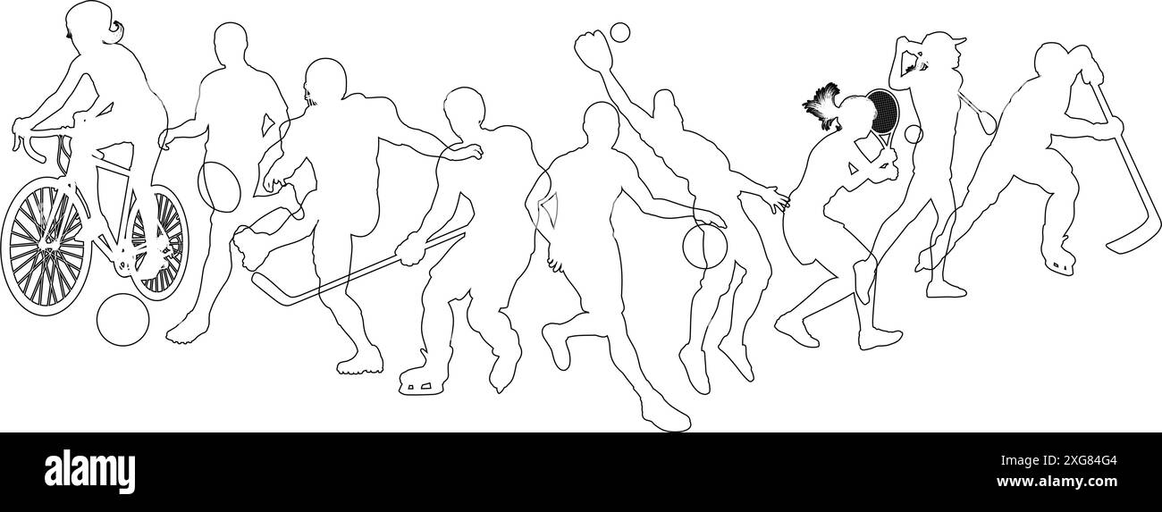 Sport Active Fitness Sport Silhouette People Set Stock Vektor