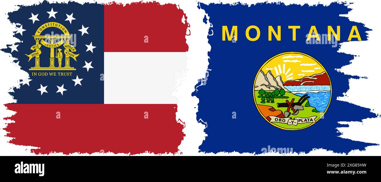 Montana und Georgia staaten Grunge Pinsel Flags Verbindung, Vektor Stock Vektor