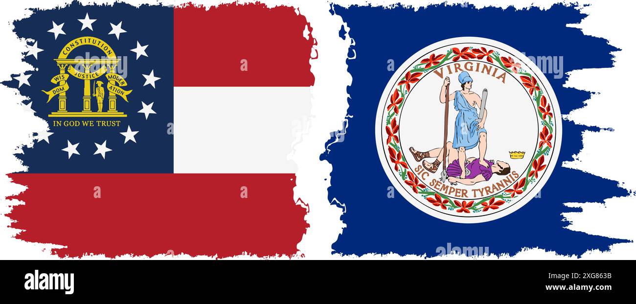 Virginia und Georgia staaten Grunge Pinsel Flags Verbindung, Vektor Stock Vektor