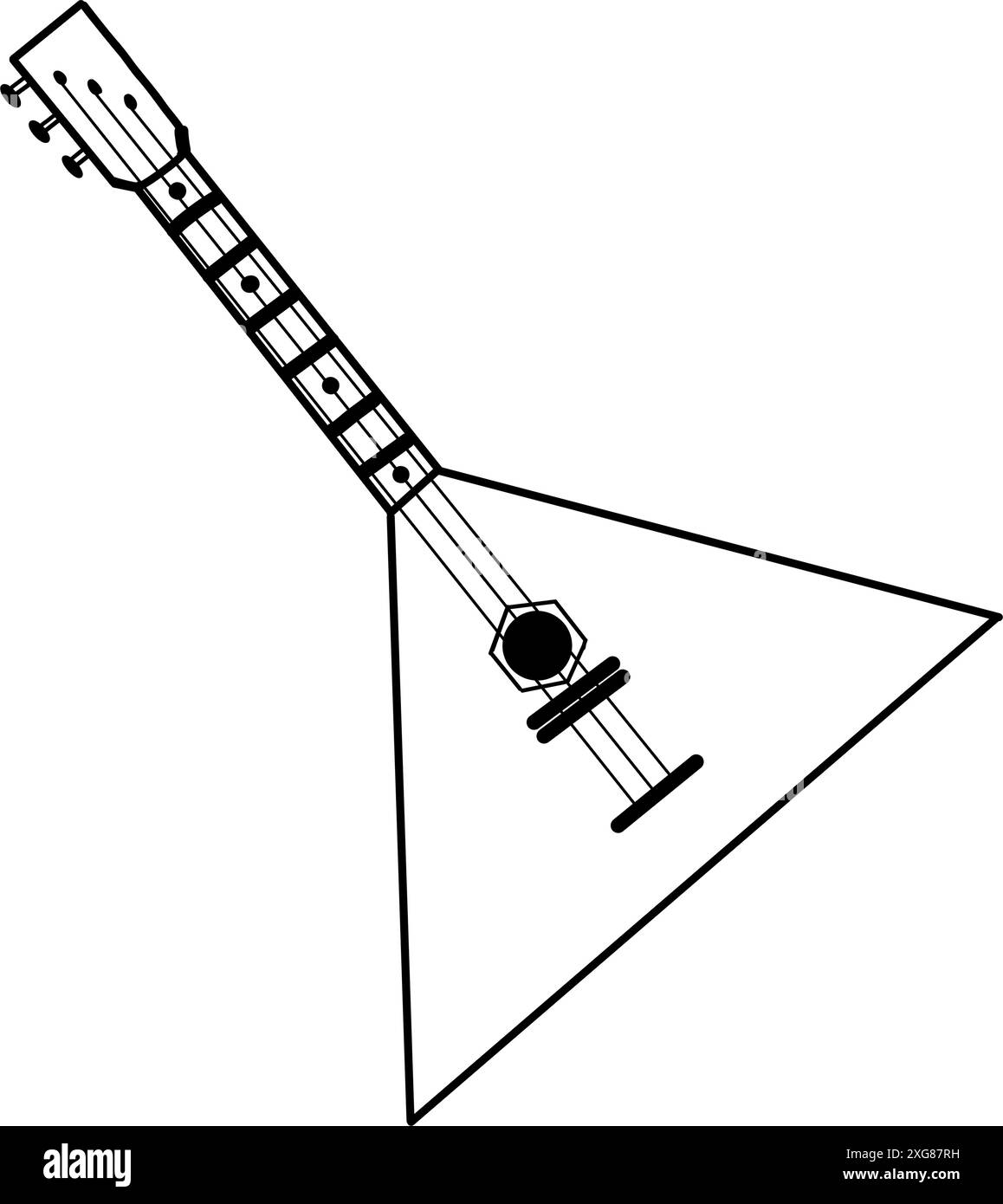 Russisches Volksinstrument, Balalaika. Musikinstrument, Balalaika, handgezeichnet in Vektor in Schwarz auf weißem Hintergrund. Geeignet zum Drucken Stock Vektor