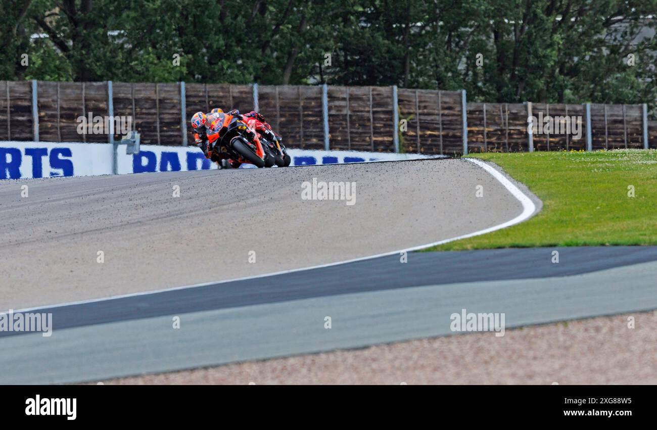 Deutsche MotoGP, Renntag. Juli 2024. Nummer 43 Red Bull KTM Factory Racing Fahrer Jack Miller beim Rennen bei der deutschen MotoGP Credit: Action Plus Sports/Alamy Live News Stockfoto