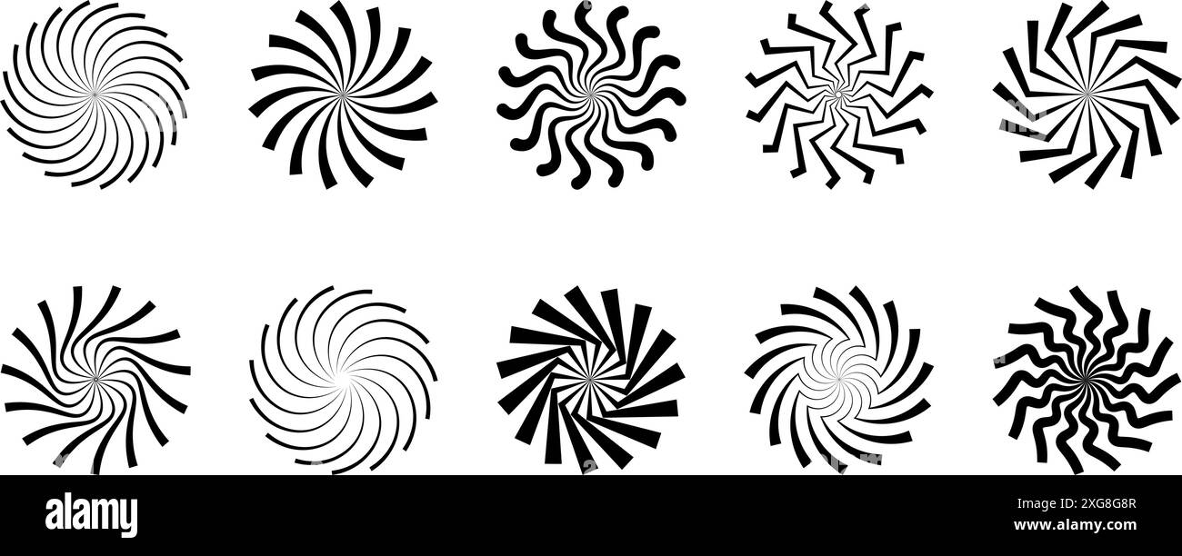 Sunburst Radialstreifen. Satz radialer Hintergründe. Comic-Rays. Vektorabbildung Stock Vektor