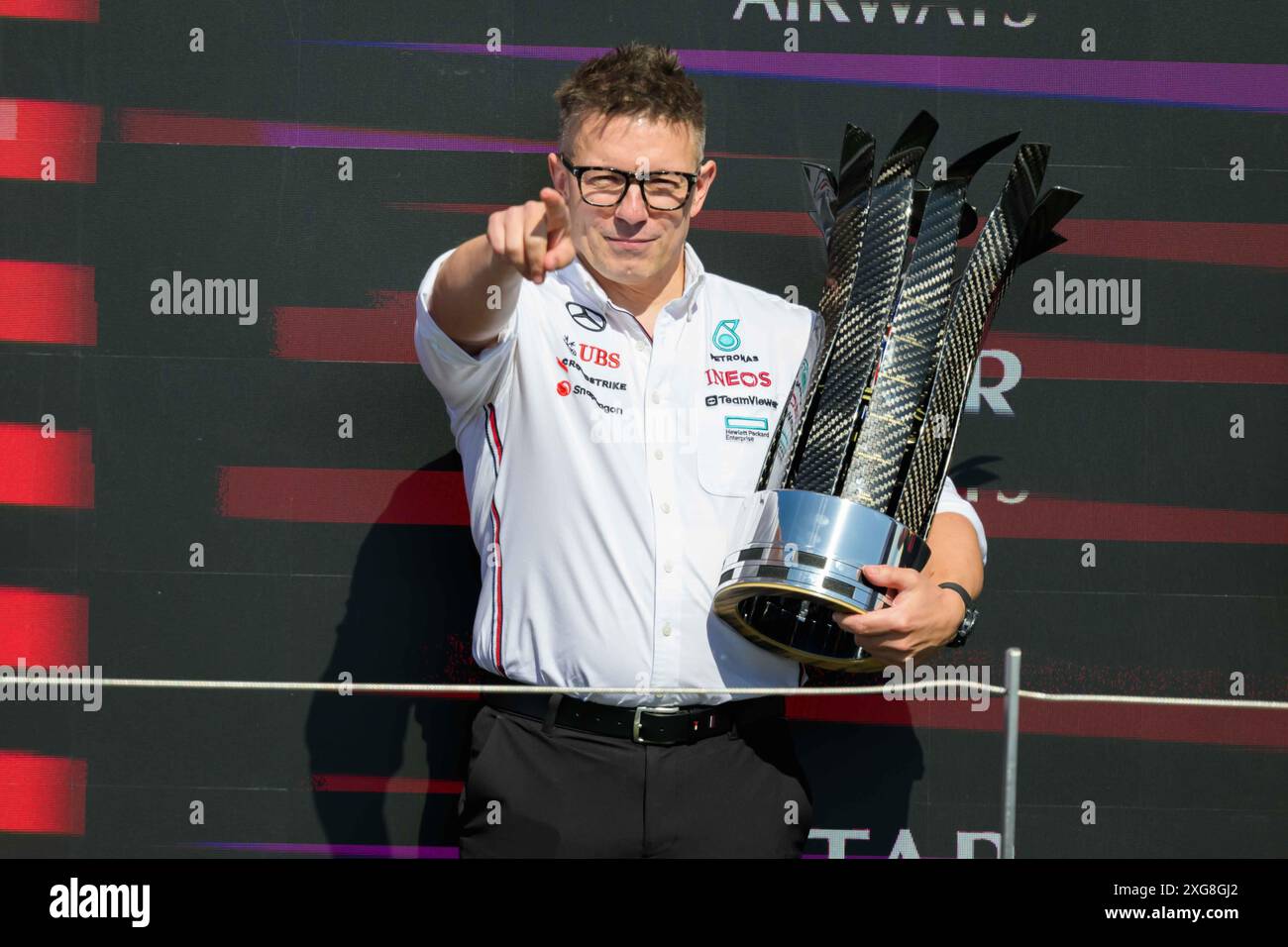 Silverstone, Großbritannien. Juli 2024. Peter Bonnington Race Engineer von Lewis Hamilton vom Mercedes-AMG Petronas F1 Team während des Renntages. Ahmad Al Shehab/Alamy Live News. Stockfoto
