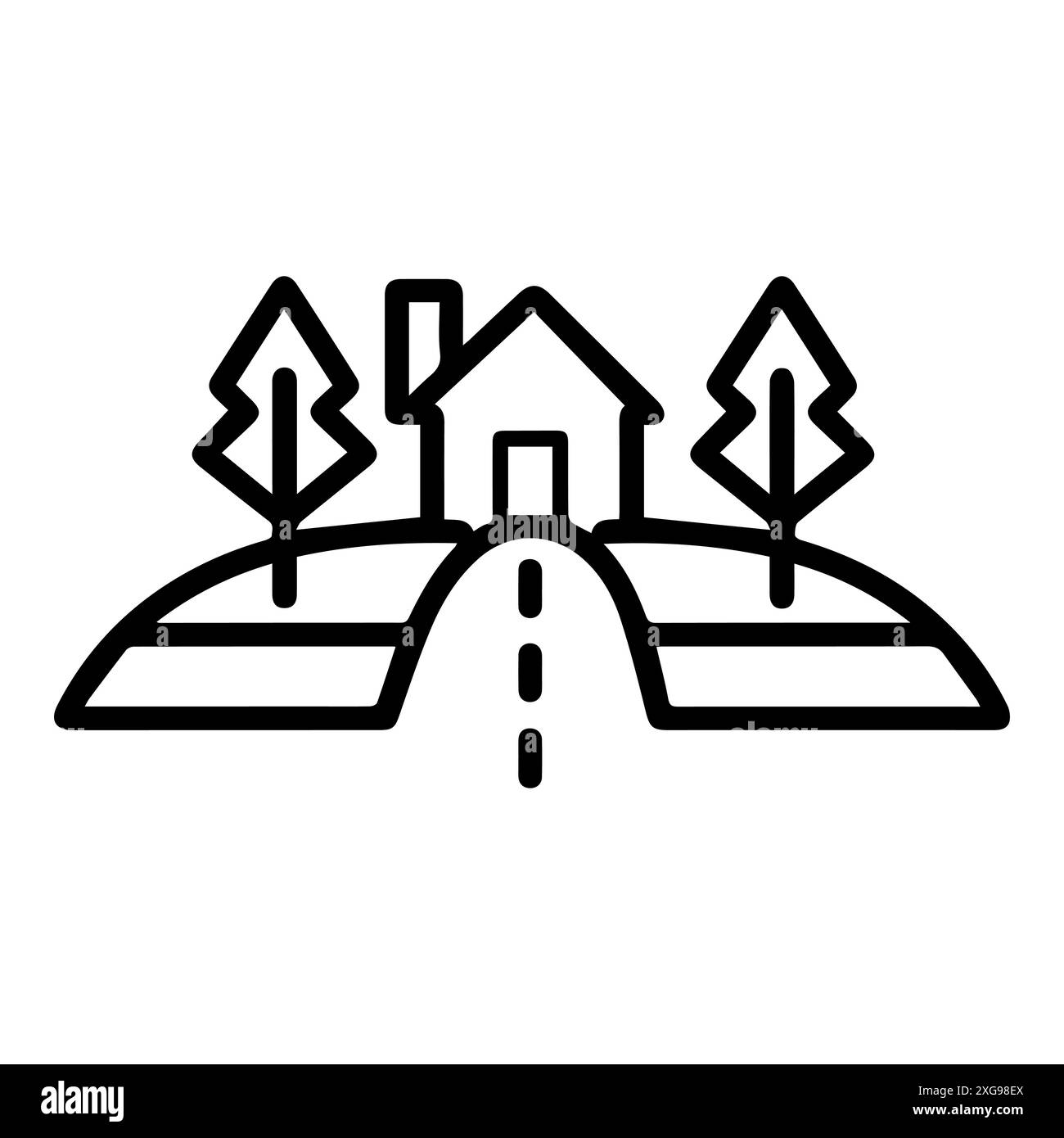 Symbol für die Auffahrt oder moderne Linie. Vektorgrafik und Ikonendesign mit auffälligen Konturen. Schwarz-weiß Pixel Perfect minimalistisches Symbol isoliert weiß Stock Vektor