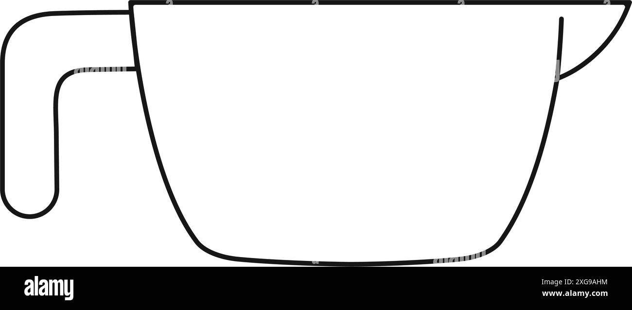 Symbol für kleine Messbecher. Leerer Flüssigkeitsbehälter für Kochen- oder Chemieexperimente, isoliert auf weißem Hintergrund. Vektorkontur, Abbildung. Stock Vektor