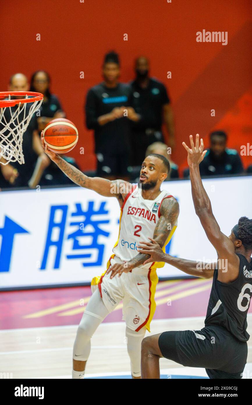Lorenzo Brown von der spanischen Basketballnationalmannschaft während des Olympischen Qualifikationsfinals zwischen Spanien und Bahmas in Valencia Stockfoto