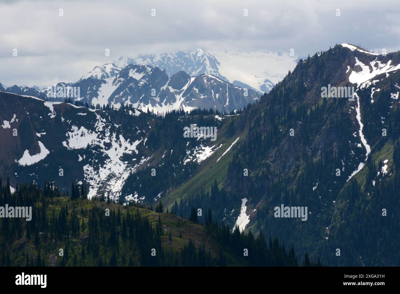 Die Gipfel und Grate der Hozameen Range in den North Cascade Mountains nahe der kanadischen Grenze im US-Bundesstaat Washington. Stockfoto