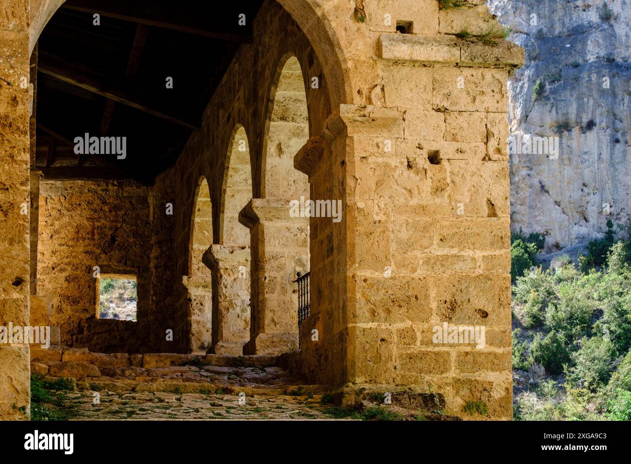 Mittelalterliche Eremitage von Santa Maria de la Hoz, Tobera, Stadt der Burgos Gemeinde Frias, Autonome Gemeinschaft Castilla y Leon, Spanien Stockfoto