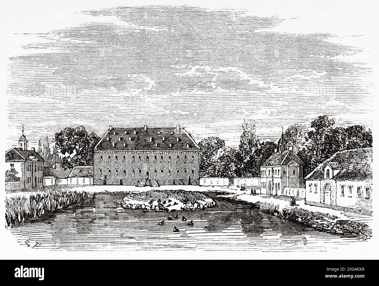 Schloss Valdemars in Troense, Taasinge, Dänemark, Zeichnung von Emile Therond (1821–1883) aus der Reise nach Dänemark, 1860 von Jean-Marie Dargaud (1800–1866) Le Tour du Monde 1862 Stockfoto