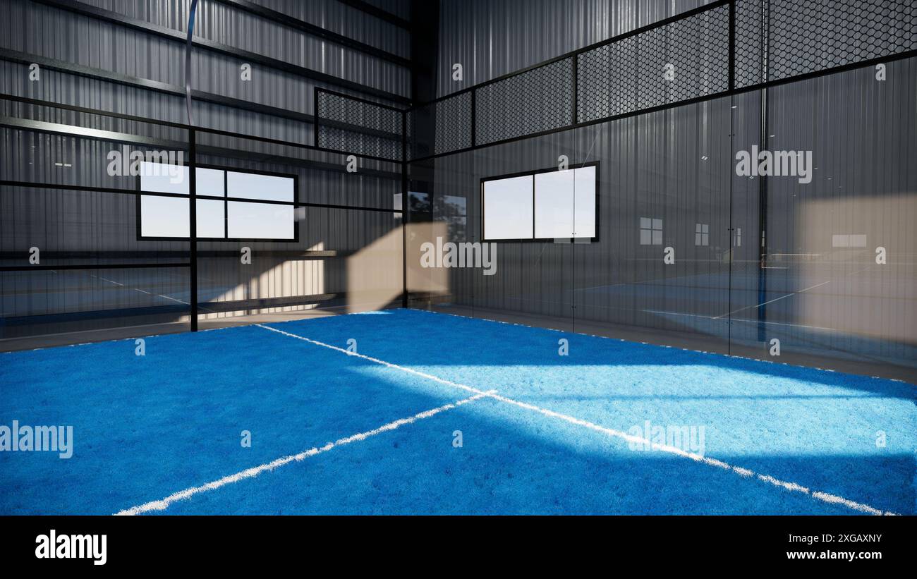 Eckblick auf einen Padel-Paddle-Tennisplatz Stockfoto