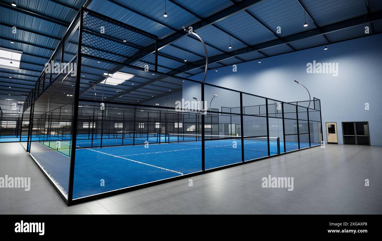 Padel-Paddle-Tennisplatz im Innenbereich Stockfoto