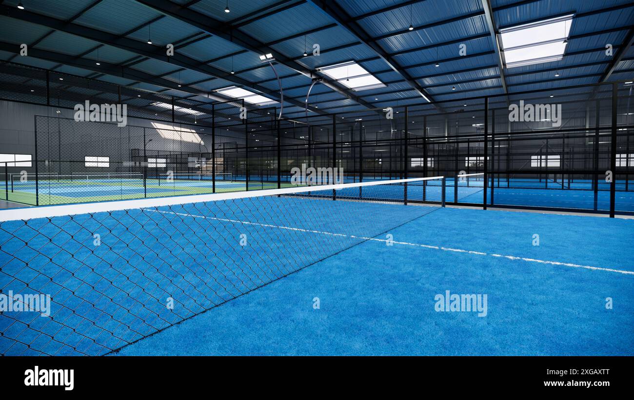 Eckblick auf einen Padel-Paddle-Tennisplatz Stockfoto