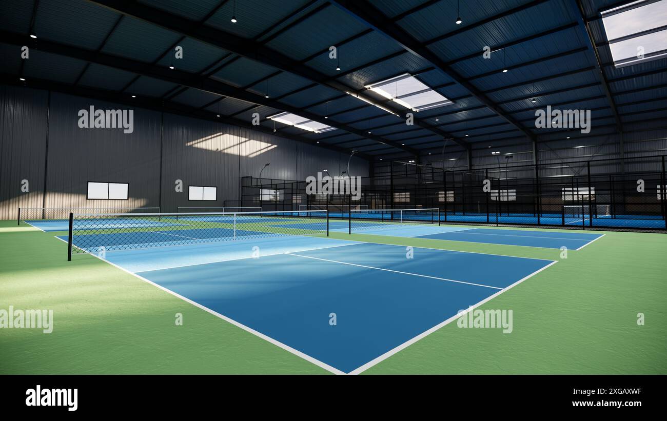 Tennisplatz für Pickleball im Haus Stockfoto