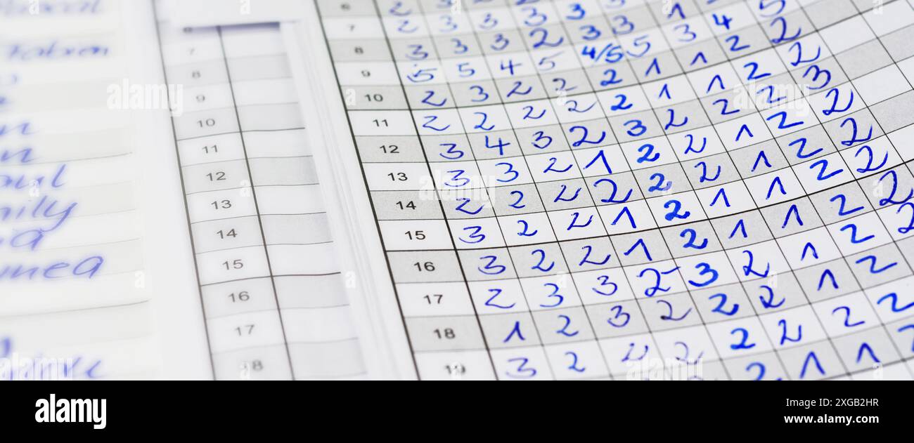 Detailaufnahme von Notenheft. Stockfoto