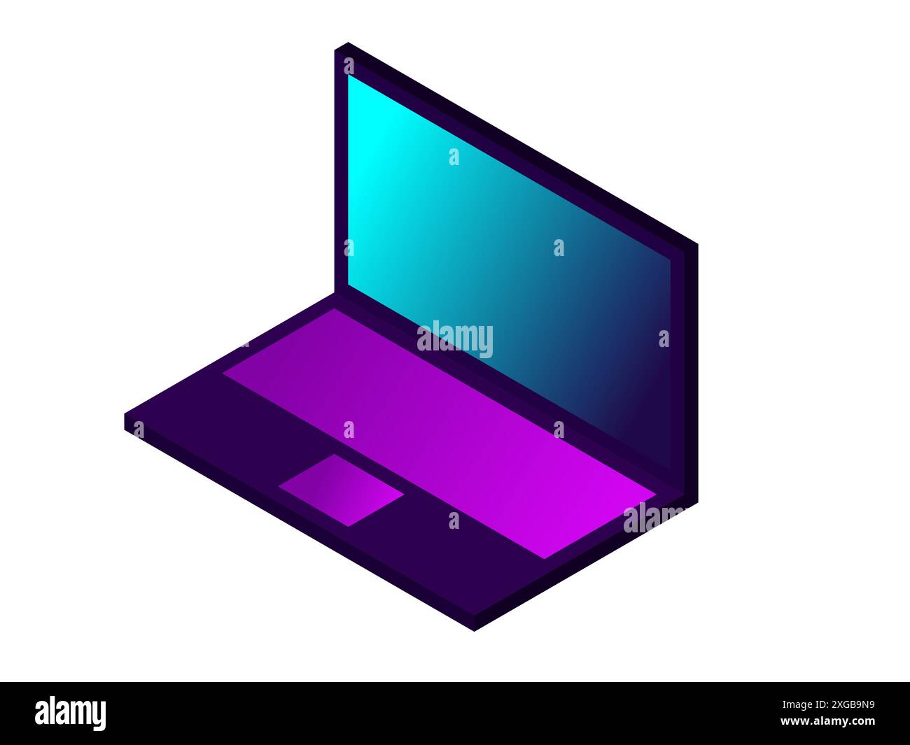 Neon-Notebook. Isometrisches 3D-Notizbuch. Farbenfroher Computer in lila Farben auf weißem Hintergrund. Vorlagensymbol für Technologiedesign. Programmierung. Vektor Stock Vektor