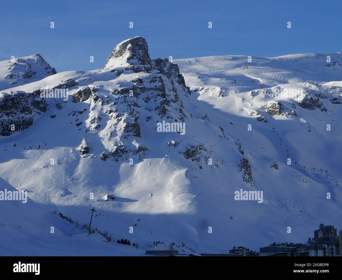 Blick auf einen Berg in Tignes Le Lac in Frankreich Stockfoto