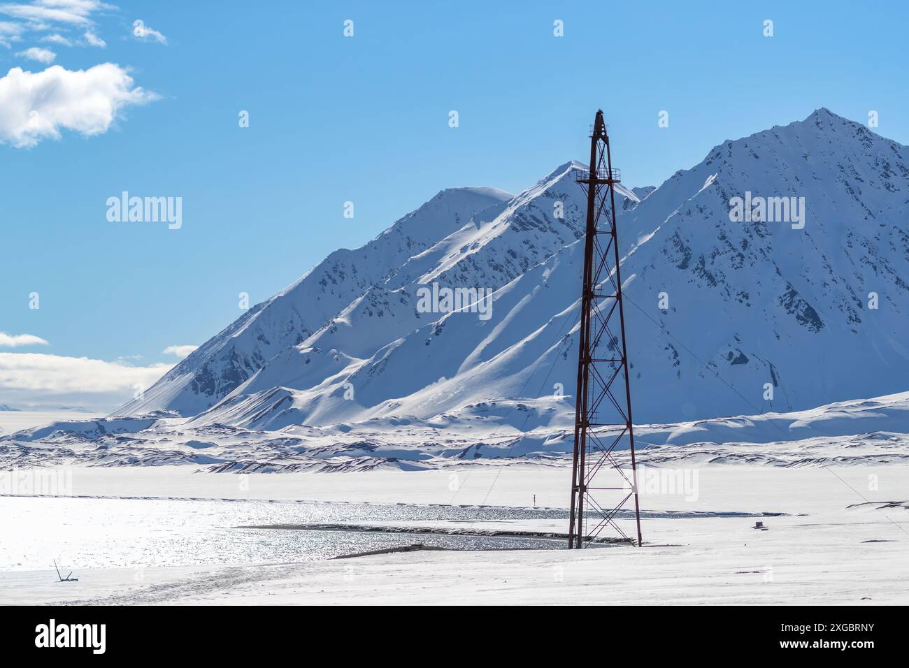 Der Ausgangspunkt, an dem Roald Amundsen vor 100 Jahren versuchte, mit dem Luftschiff zum Nordpol zu fliegen, NY-Alesund, Svalbard, Spitzbergen, Norwegen. Stockfoto