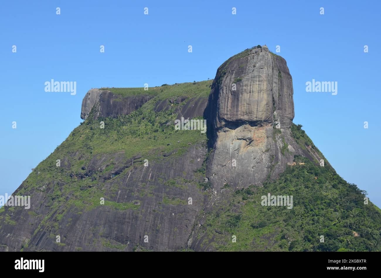 Weite Sicht auf den wunderschönen Pedra da Gávea (Gavea-Felsen) von einem Aussichtspunkt in Pedra Bonita (wunderschöner Stein) - Rio de Janeiro, Brasilien Stockfoto