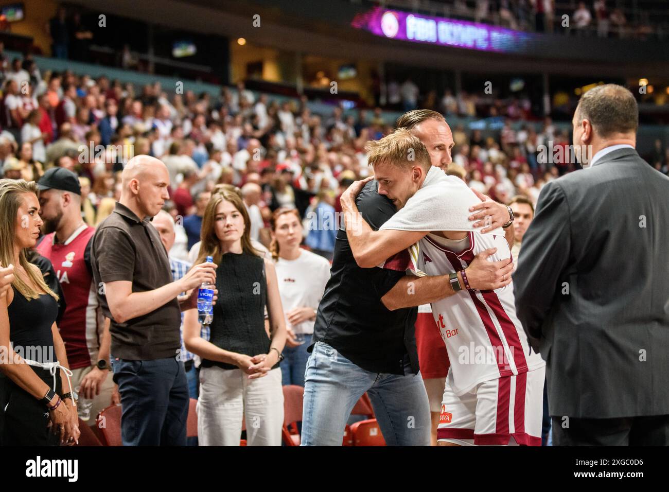 RIGA, Lettland. Juli 2024. FIBA OLYMPISCHES Qualifikationsspiel 2024 zwischen der Mannschaft Lettland und der Mannschaft Brasilien. Quelle: Gints Ivuskans/Alamy Live News Stockfoto