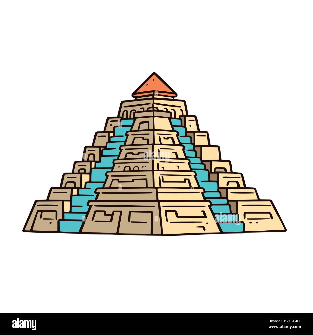 Stufenpyramide Cartoon Illustration Mit Orangefarbenem Oberteil Und Blauer Treppe Stock Vektor