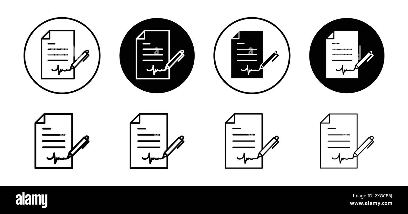 Signatur in Dokumenten Symbol Vektor Logo Set Collection für Web App ui Stock Vektor