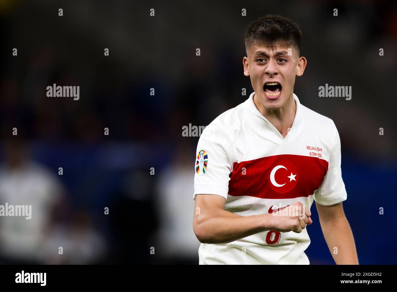 Berlin, Deutschland. 6. Juli 2024. Arda Guler aus Turkiye reagiert auf das Viertelfinale der UEFA EURO 2024 zwischen den Niederlanden und Turkiye. Quelle: Nicolò Campo/Alamy Live News Stockfoto