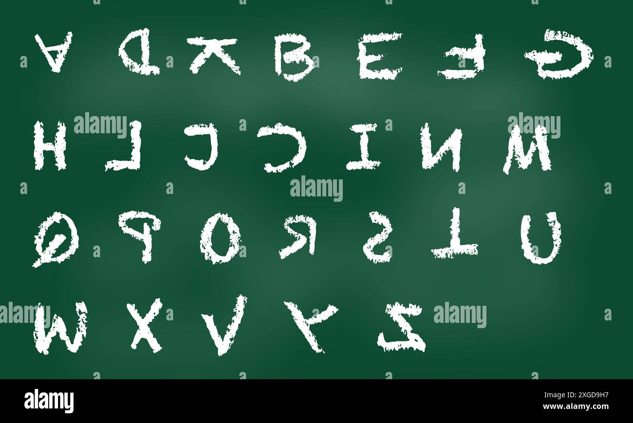 ABC steht auf einer Schultafel, wie Legastheniker es sehen können Stockfoto