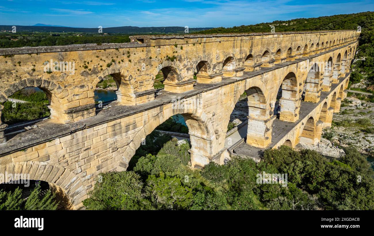 Pont du Gard, ein römisches Aquädukt, UNESCO-Weltkulturerbe, Vers-Pont-du-Guard, Occitanie, Frankreich, Europa Stockfoto