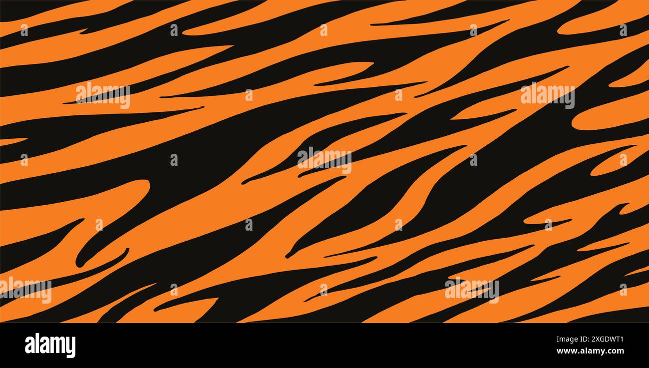 Textur des bengalischen Tigerfells, orangefarbenes Streifenmuster. Tierfell-Muster oder nahtloses Tigerfell-Muster Stock Vektor