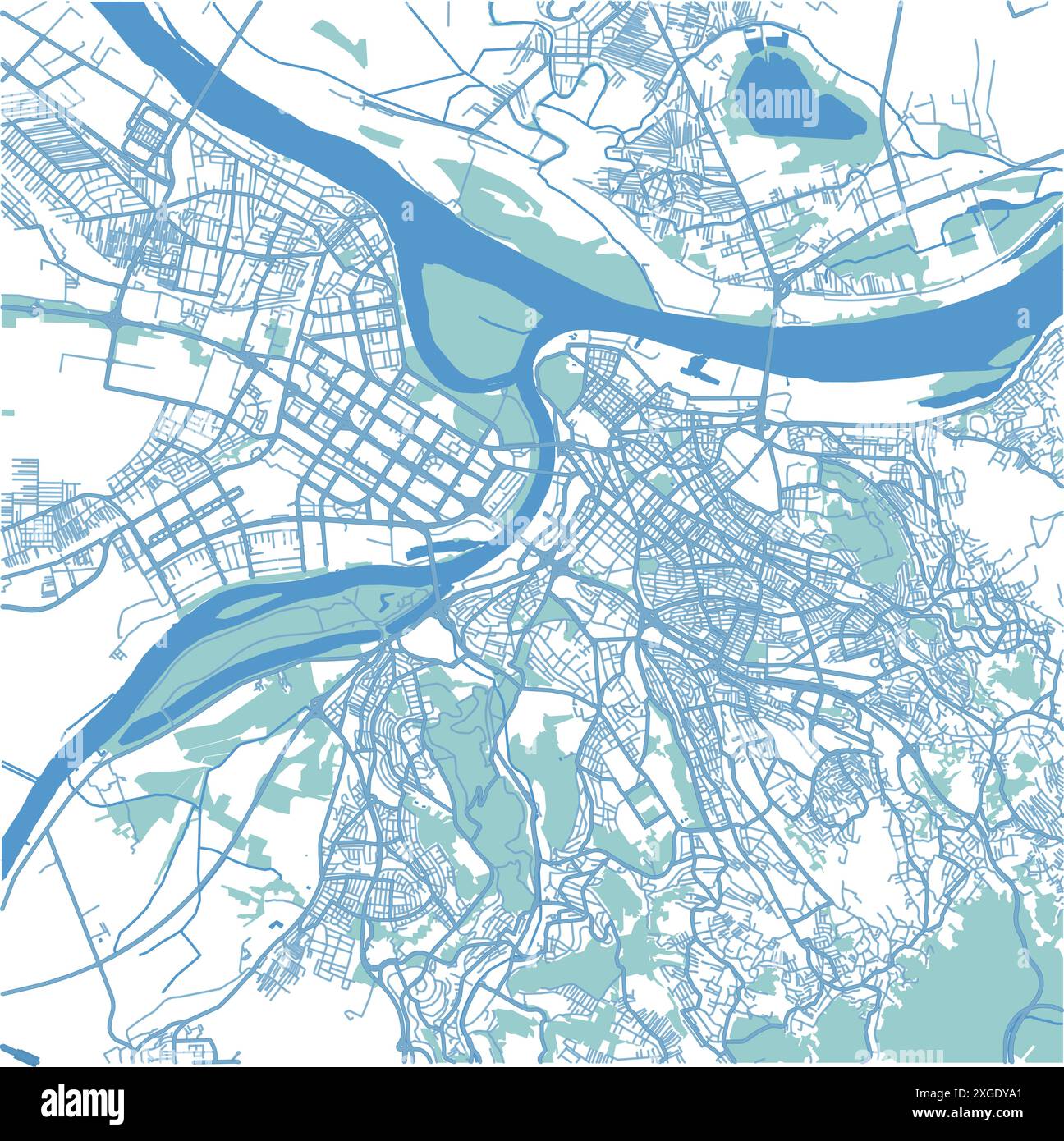 Karte von Belgrad in Serbien im blauen Stil. Enthält mehrschichtigen Vektor mit Straßen, Wasser, Parks usw. Stock Vektor