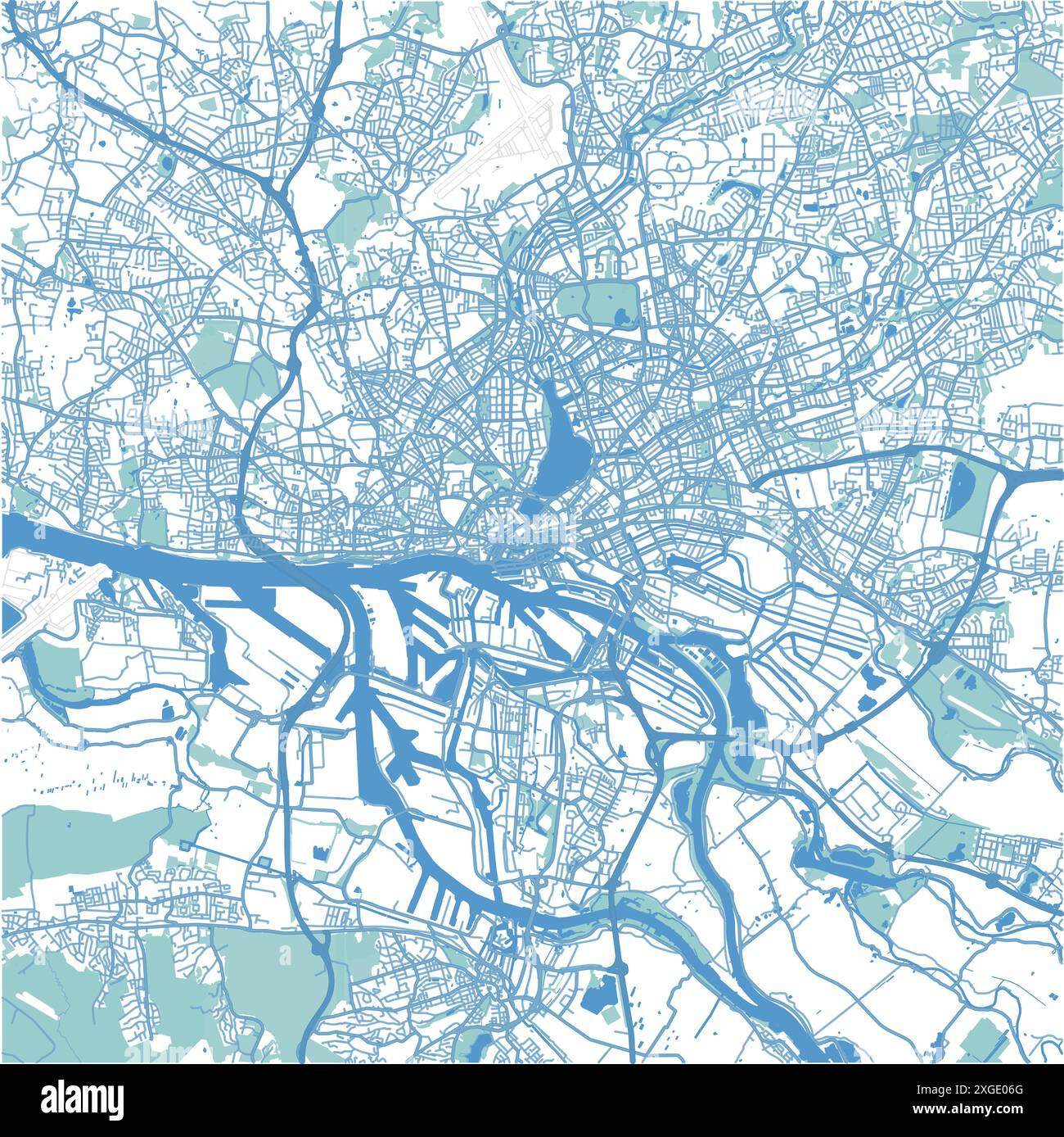 Karte von Hamburg in Deutschland im blauen Stil. Enthält mehrschichtigen Vektor mit Straßen, Wasser, Parks usw. Stock Vektor