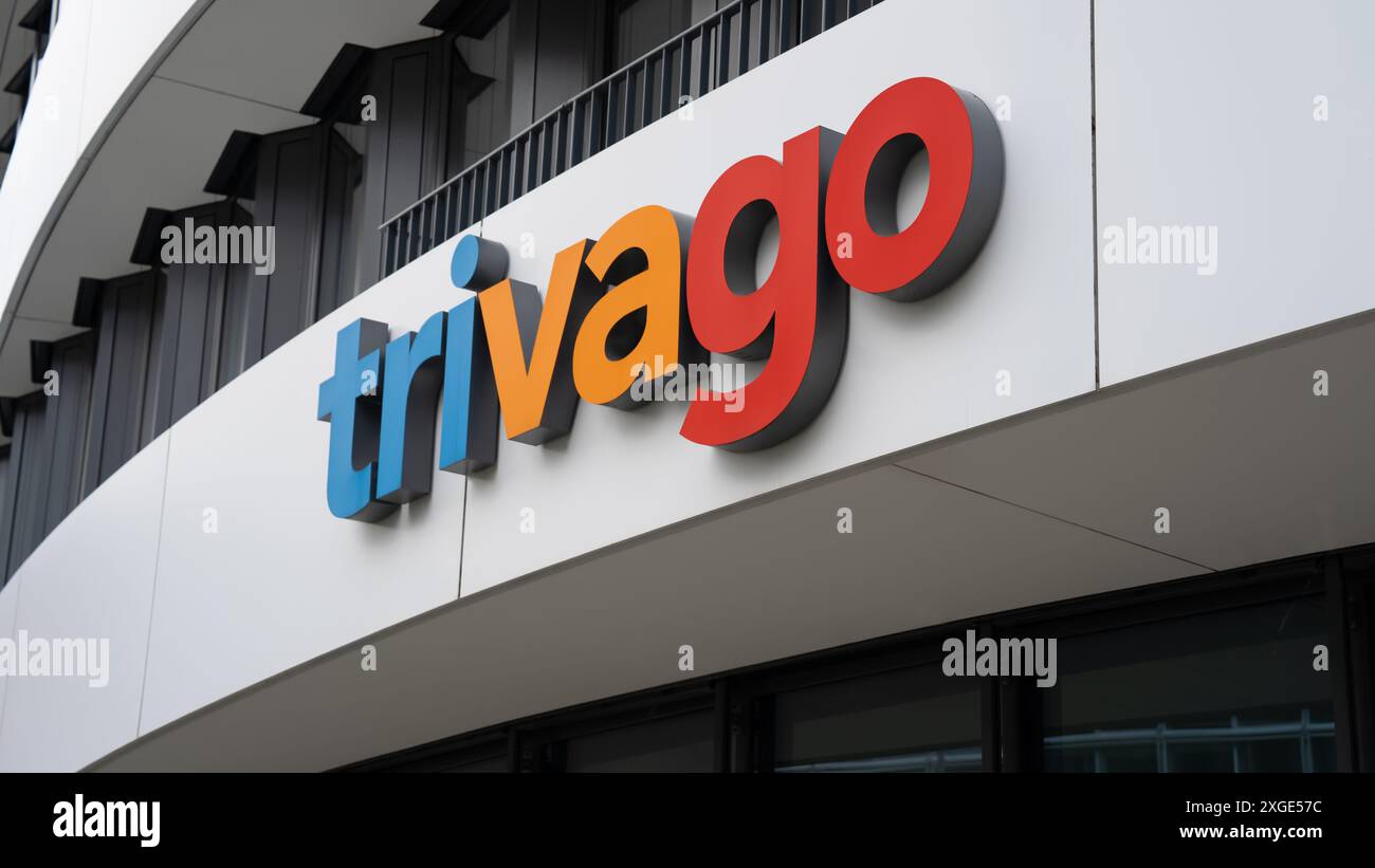 trivago Hauptsitz in Düsseldorf – trivago ist ein niederländisches Unternehmen, das sich auf internationale Dienstleistungen im Hotel- und Hotelsektor spezialisiert hat Stockfoto