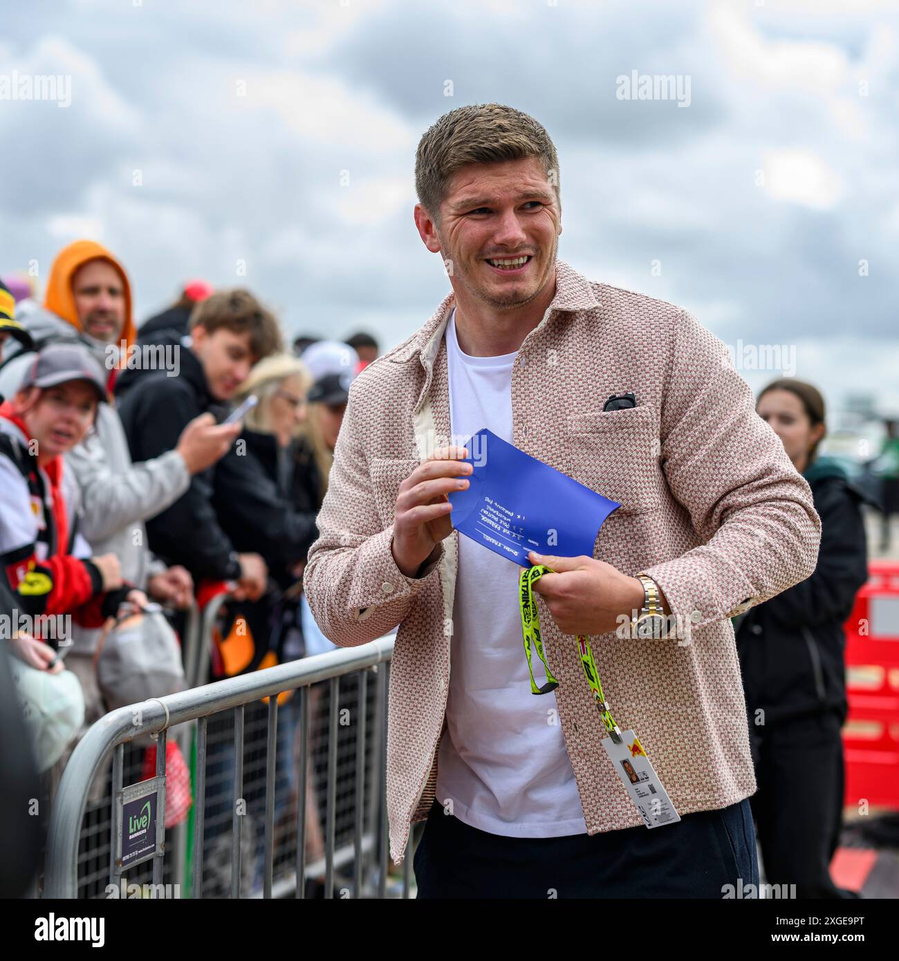 NORTHAMPTONSHIRE, VEREINIGTES KÖNIGREICH. Juli, 24. Owen Farrell, der ehemalige Kapitän von England und Sarazenen, wurde am Sonntag, den 7. Juli 2024, zum Grand Prix 2024 von Qatar Airways auf dem Silverstone Circuit in NORTHAMPTONSHIRE, ENGLAND, eingeladen. Quelle: Taka G Wu/Alamy Live News Stockfoto