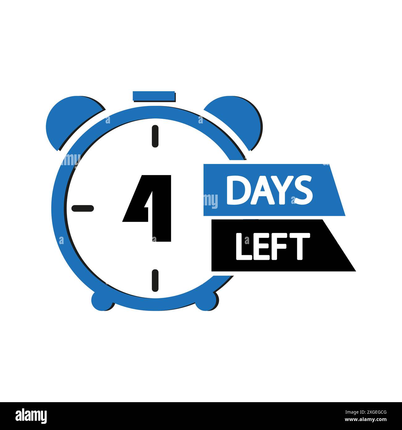 Blaues Uhrensymbol. Noch vier Tage. Countdown-Timer-Vektor. Auffälliges Textdesign. Stock Vektor