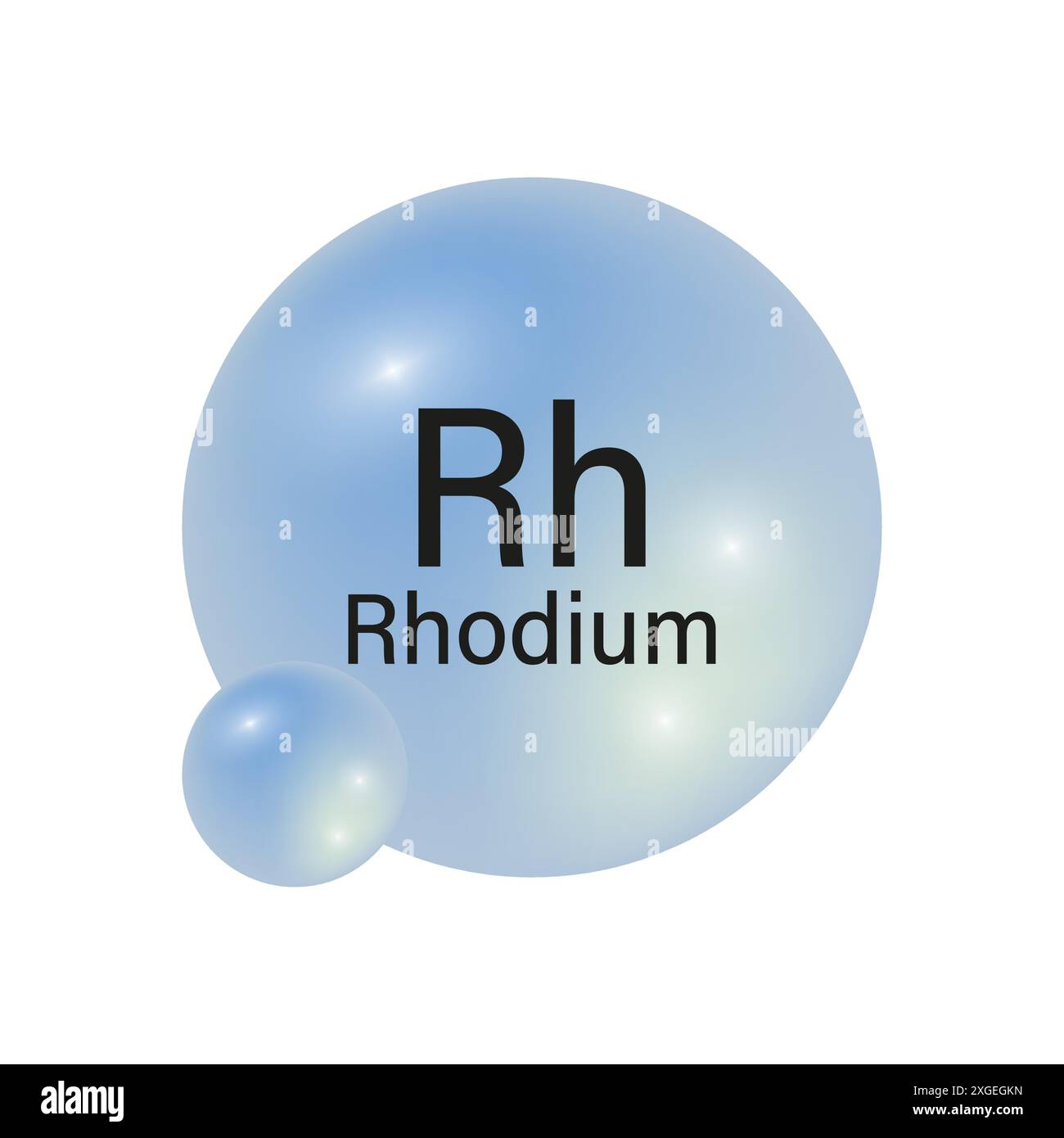Symbol für Rhodium-Element. Blaue Verlaufskugel. Atomsymbol rechts Vektorabbildung. Stock Vektor