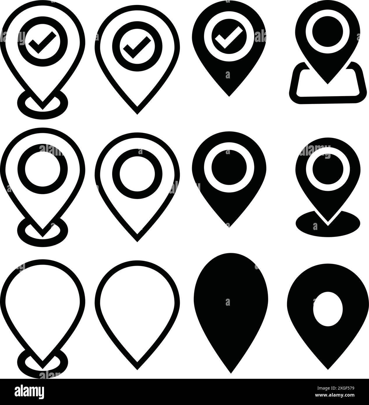 Set von Symbolen für die Positionsanordnung Stock Vektor