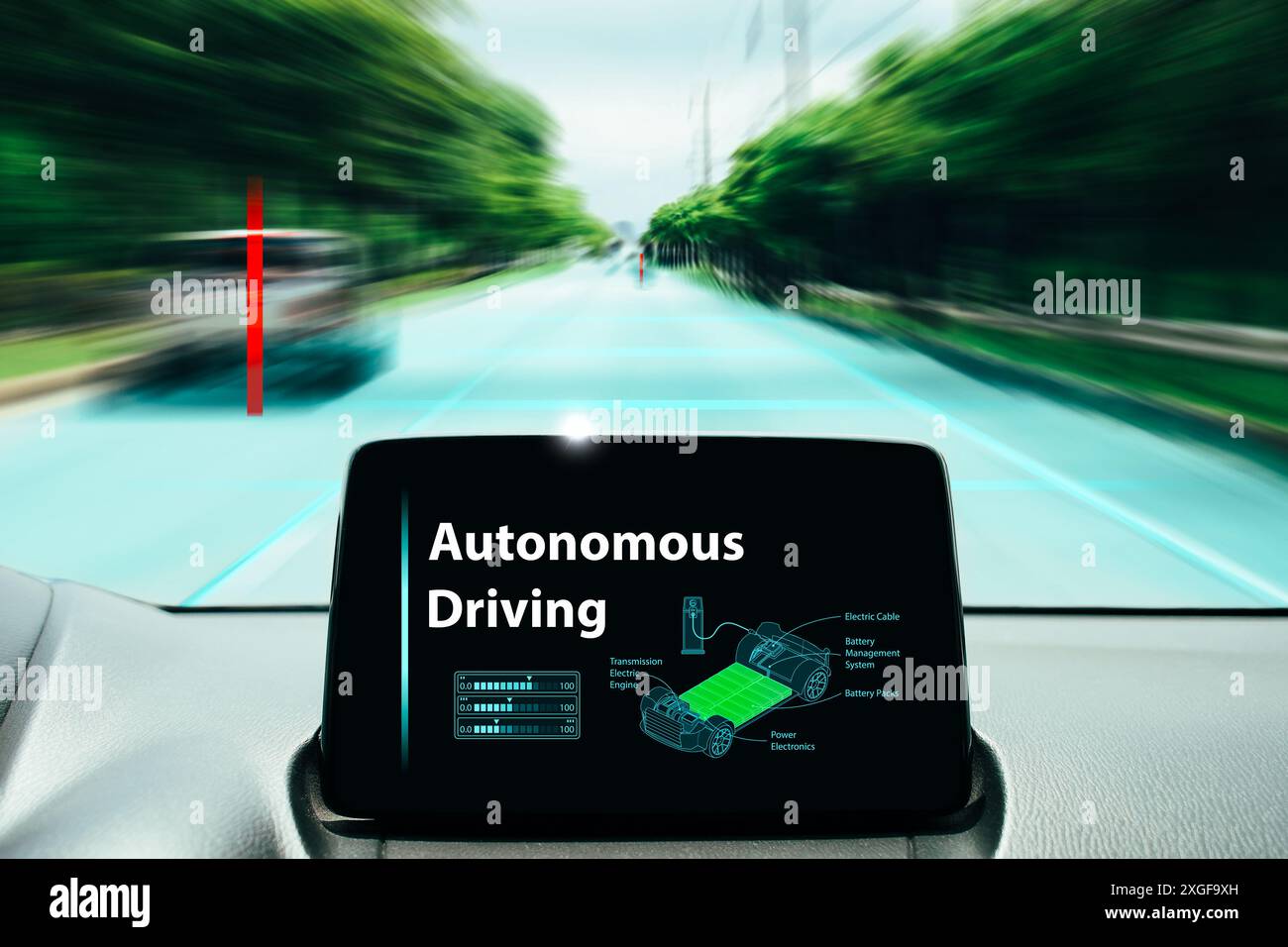 Autonome Fahrtechnik in Zukunft fahrerlose Elektroautos , autoautonome Technologie-Konzept Stockfoto