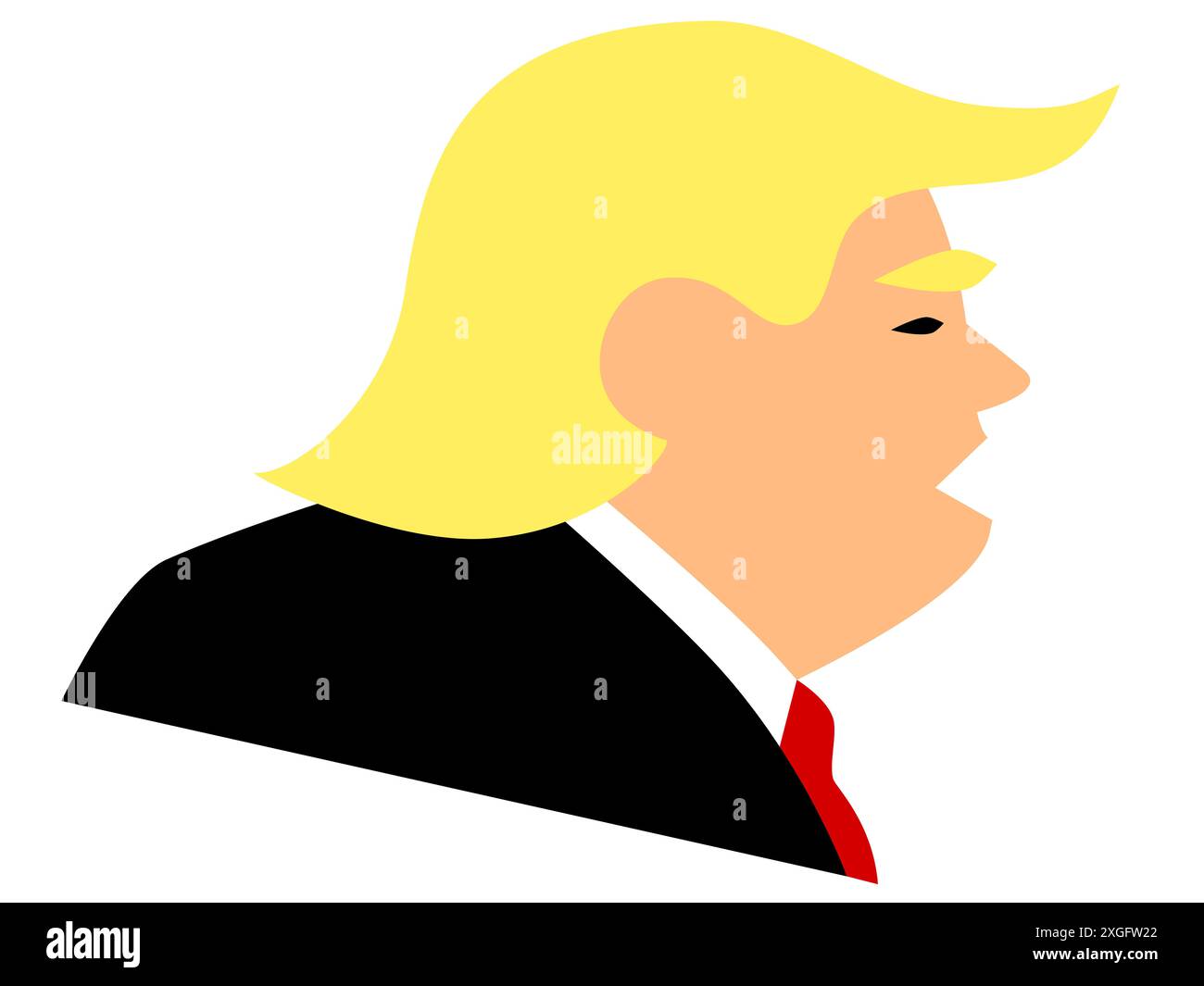 23. JANUAR 2019: Einfache Vektor-Illustration des US-Präsidenten Donald Trump. Profilansicht mit geöffnetem Mund. Stockfoto
