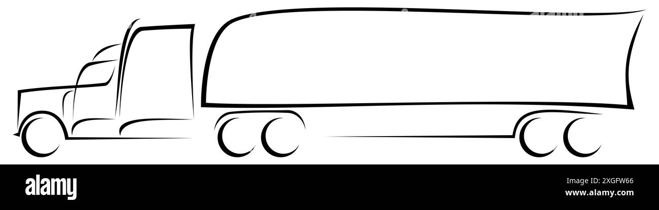 Dynamische Vektorillustration eines amerikanischen Lkw mit zweiachsigem Anhänger als Logo für eine Lieferfirma Stockfoto