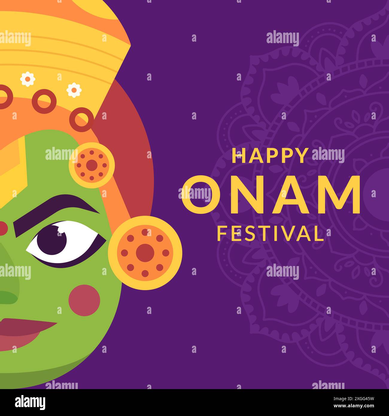 Happy Onam Festival Illustration flaches Design auf lila Hintergrund Stock Vektor