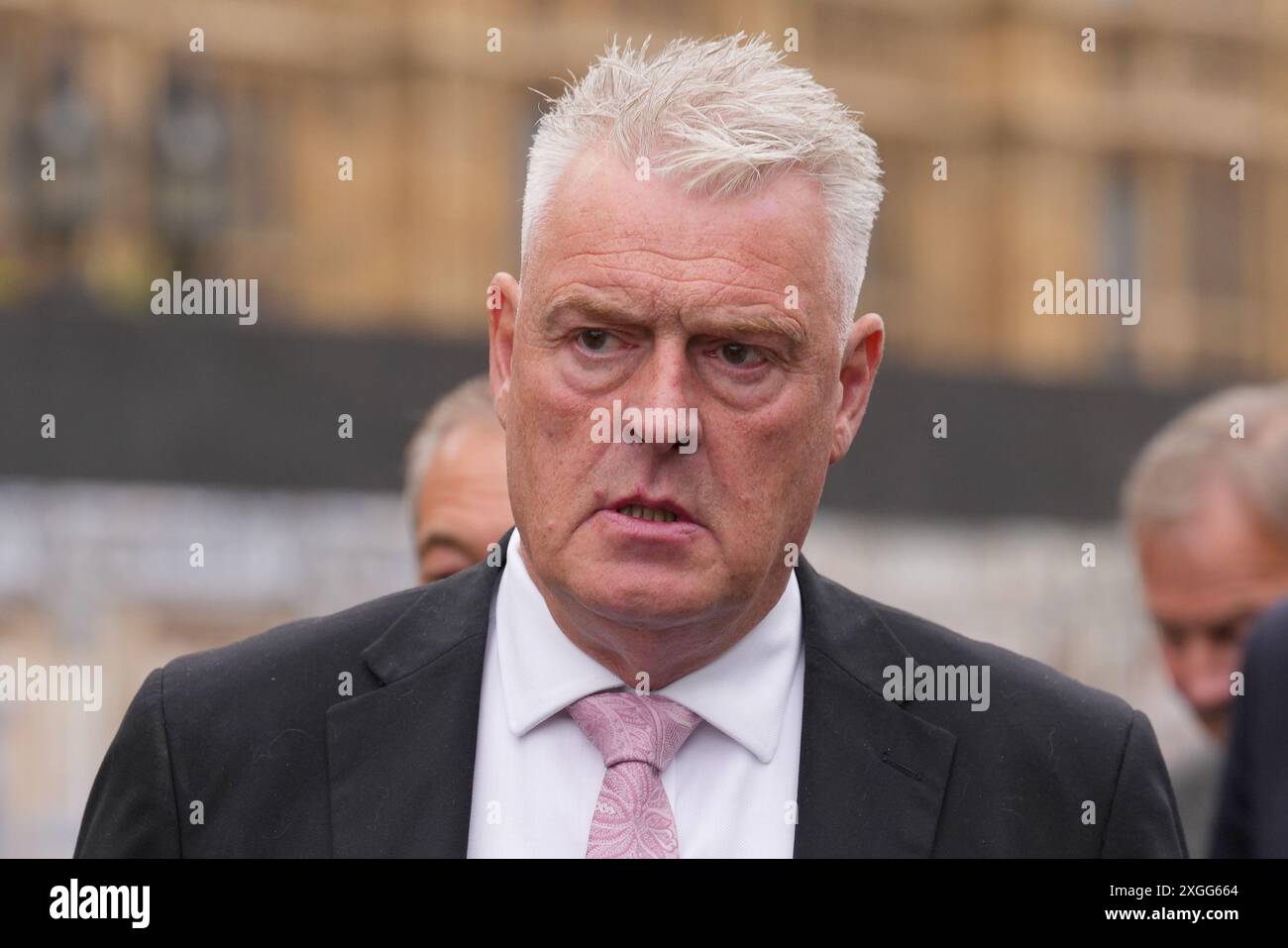 Lee Anderson, Abgeordneter der Reform UK, kommt im House of Commons in Westminster, Zentrum von London. Bilddatum: Dienstag, 9. Juli 2024. Stockfoto