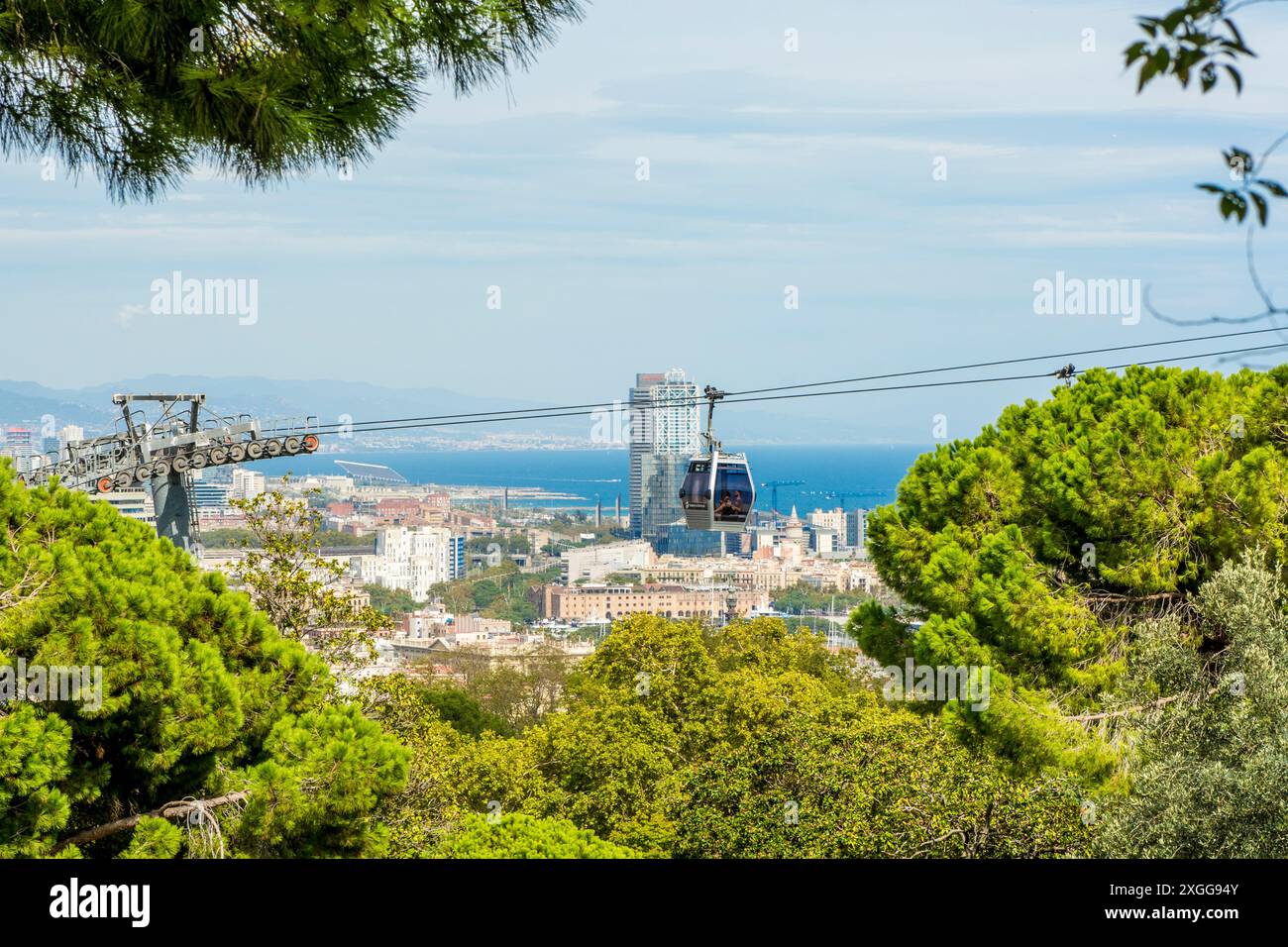 Die Seilbahn Montjuic überblickt Barcelona, Katalonien, Spanien und Europa Stockfoto