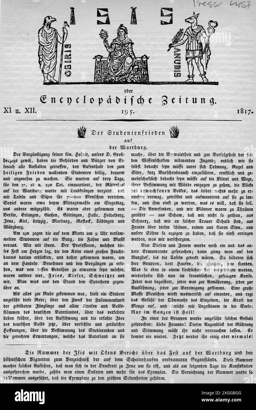 Presse / Medien, Zeitschriften, 'Isis', Titelseite, Herausgeber: Lorenz Oken (1779 - 1851), Nummer 195, Jena, ADDITIONAL-RIGHTS-CLEARANCE-INFO-NOT-AVAILABLE Stockfoto