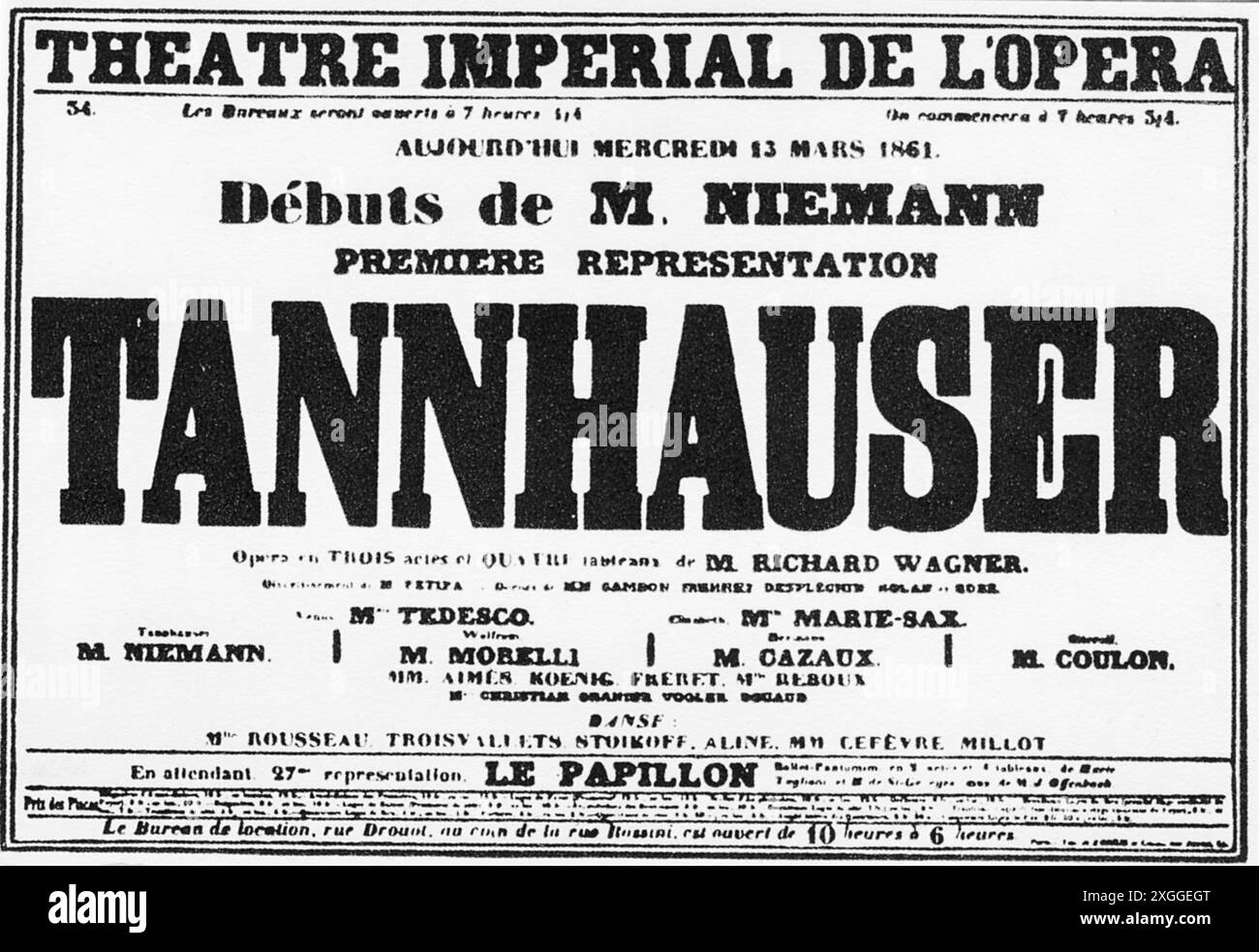 theater / Theater, Oper, 'Tannhaeuser', von Richard Wagner, französische Premiere, playbill, Grand Opera, ADDITIONAL-RIGHTS-CLEARANCE-INFO-NOT-AVAILABLE Stockfoto